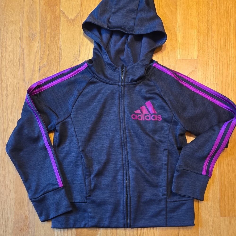 Adidas Kids' Full Zip Hooded 3-stripe Training Jacket